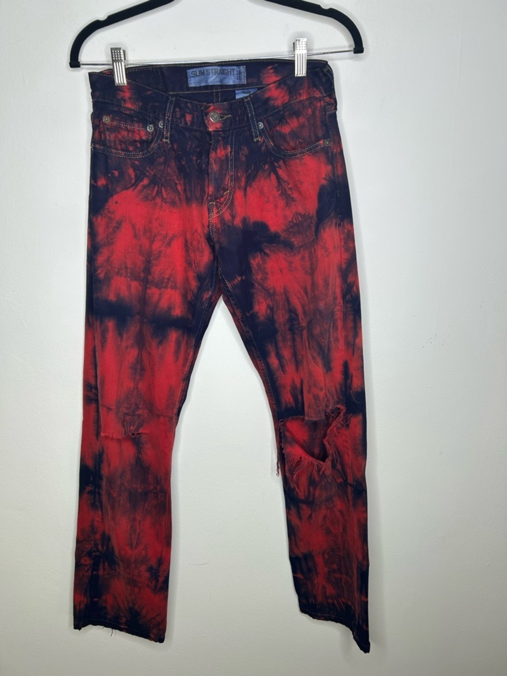 Levi’s Vintage 514 Slim Straight Cotton Distressed Red and Blue Jeans